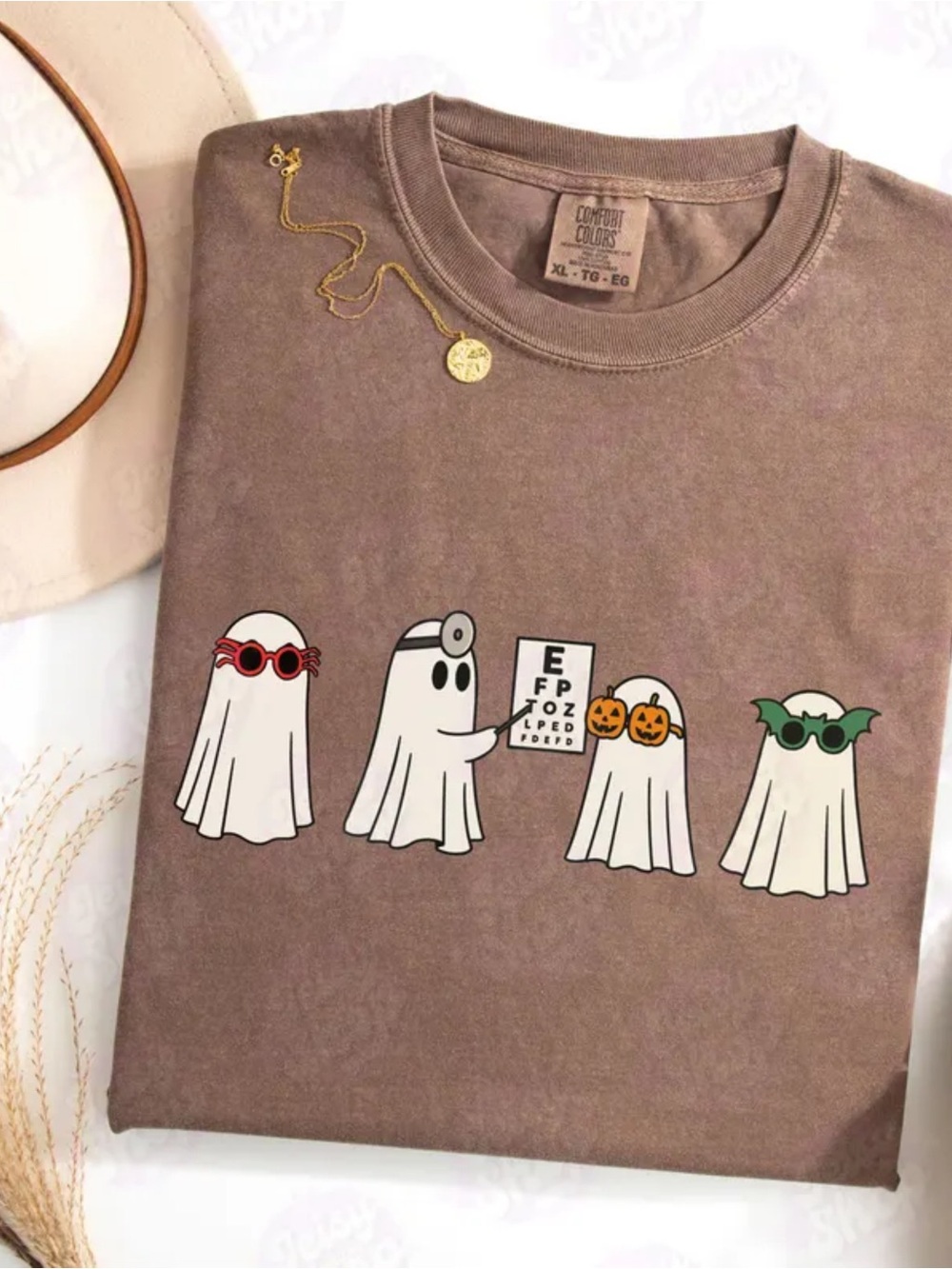 Comfort Colors Espresso Graphic Ghost Crewneck Tee, Gift For Her, For Him